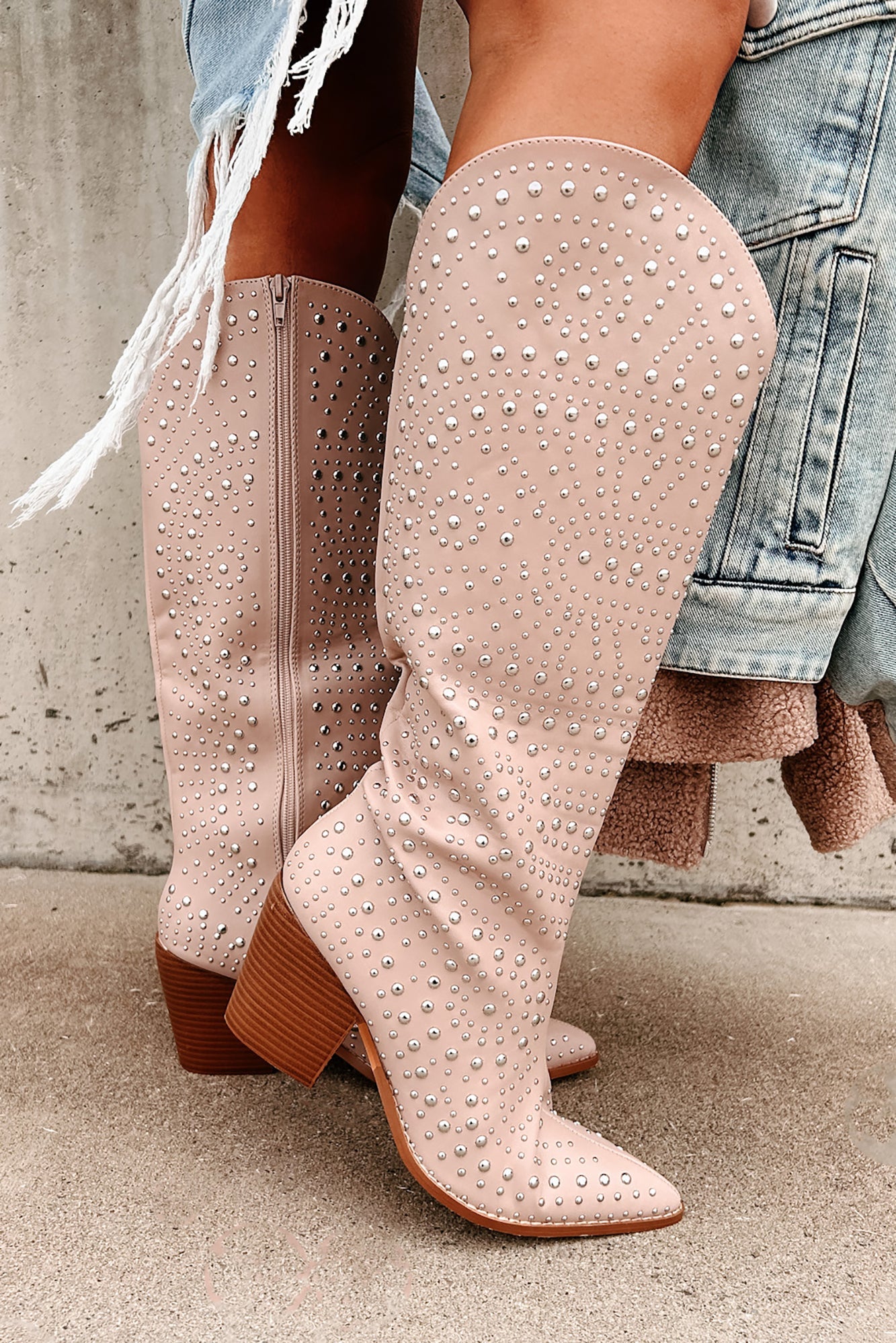 Ready To Get Rowdy Studded Western Boots (Beige)