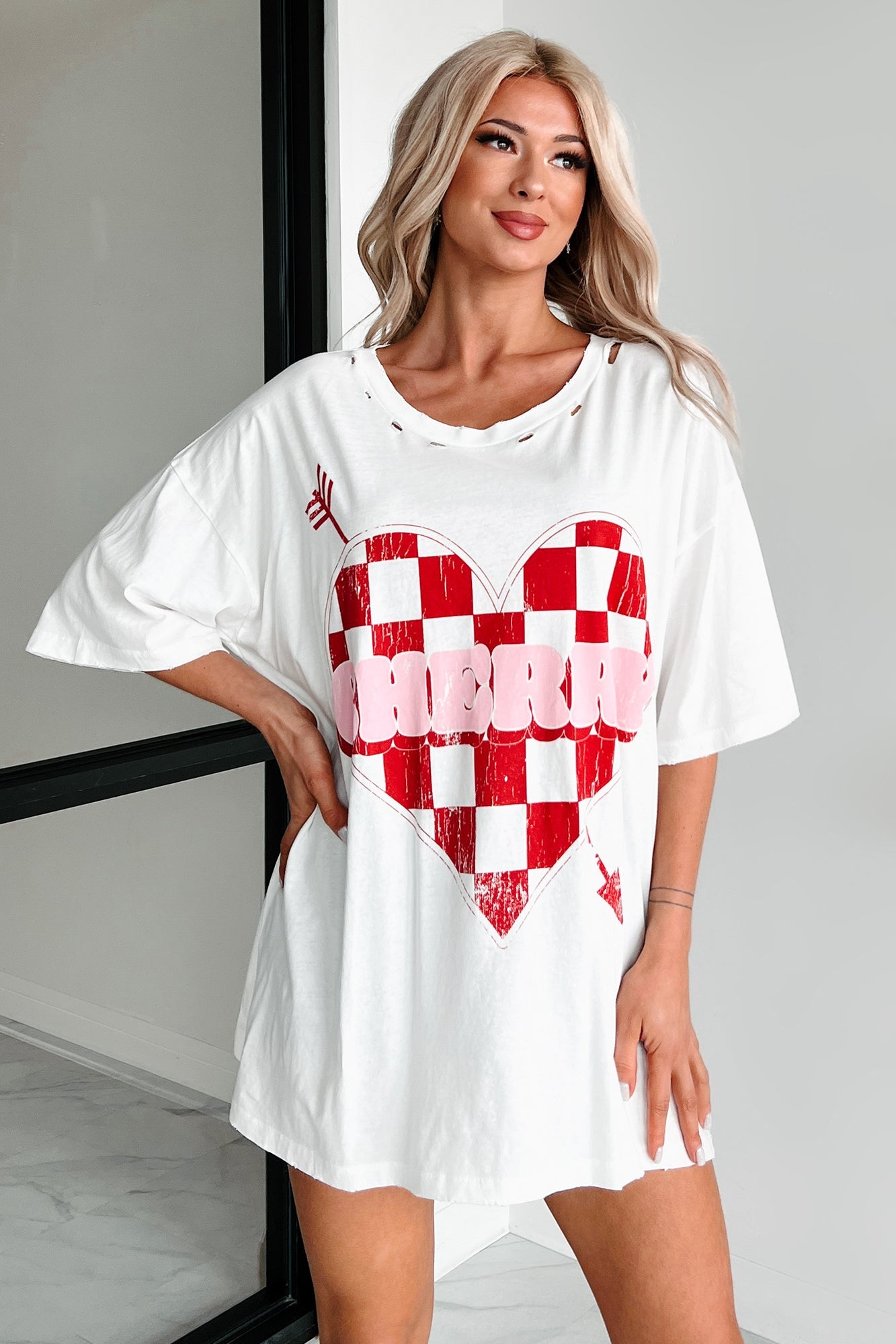 Unexpected Feelings Checker Heart Graphic Tee (Ivory)
