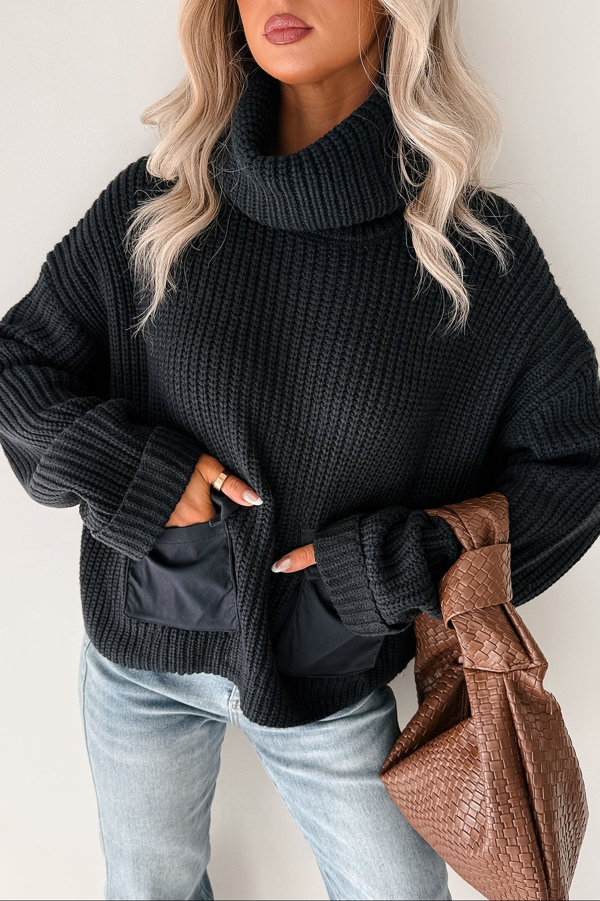Tell Me Everything Cowl Neck Cargo Sweater (Dark Navy)