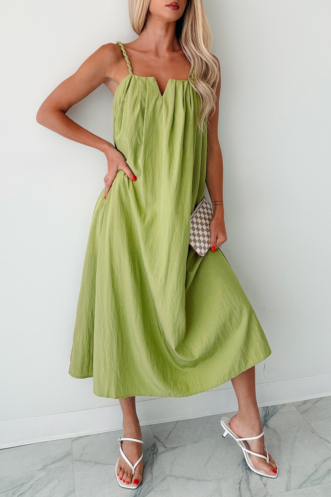 Pretend It's Paris Sleeveless Midi Dress (Sage)
