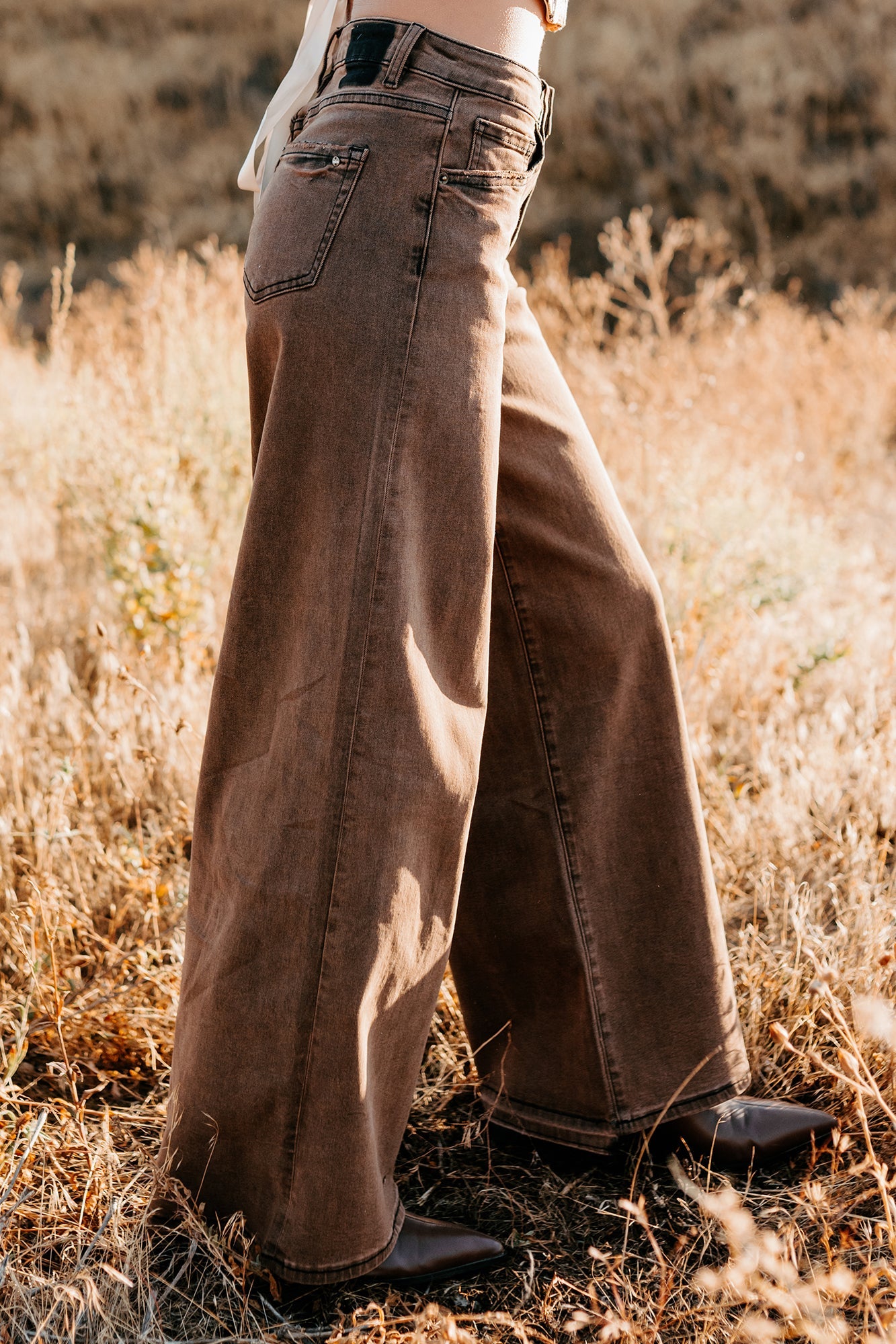 Valencia High Rise Wide Leg Mica Denim Jeans (Antique Bronze)